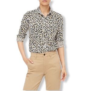 J. Crew Leopard Button-Up Cotton Poplin Blouse Shirt Top Size Medium